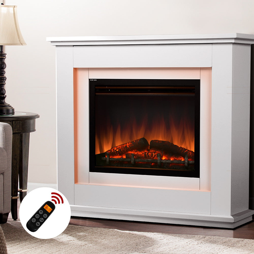 Devanti 2000W Electric Fireplace 3D Flame Effect -  White