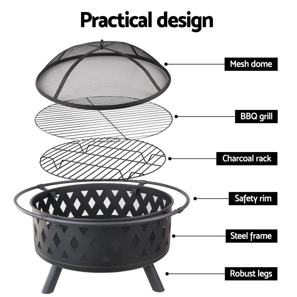 Fire Pit BBQ Charcoal Grill Ring Portable 32"