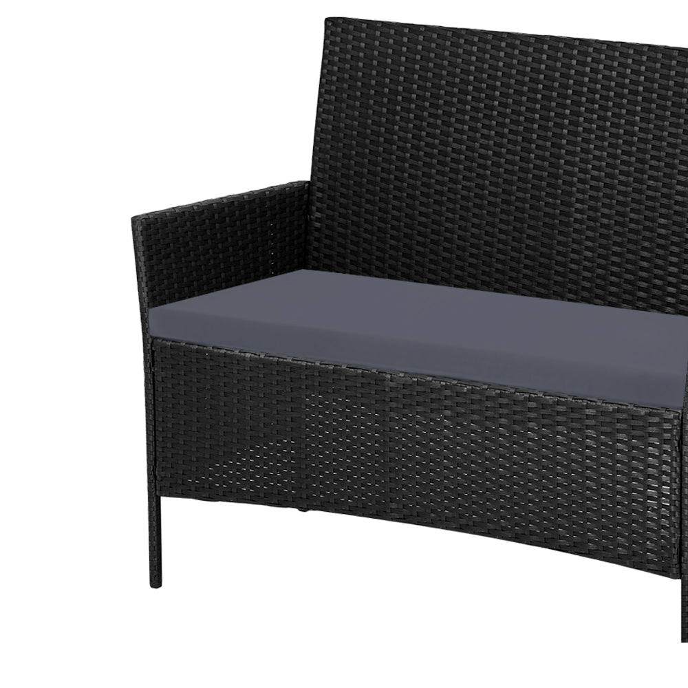 Gardeon 4-piece Outdoor Lounge Setting Wicker Patio Furniture Dining Set Black