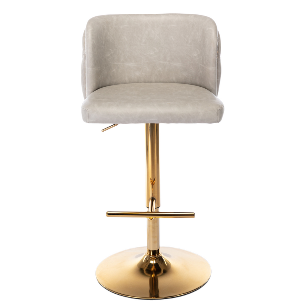 2x Faux Leather Golden Base Swivel Bar Stools- Beige Colour