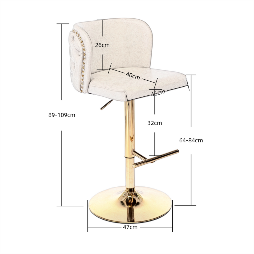 2x Faux Leather Golden Base Swivel Bar Stools- Beige Colour