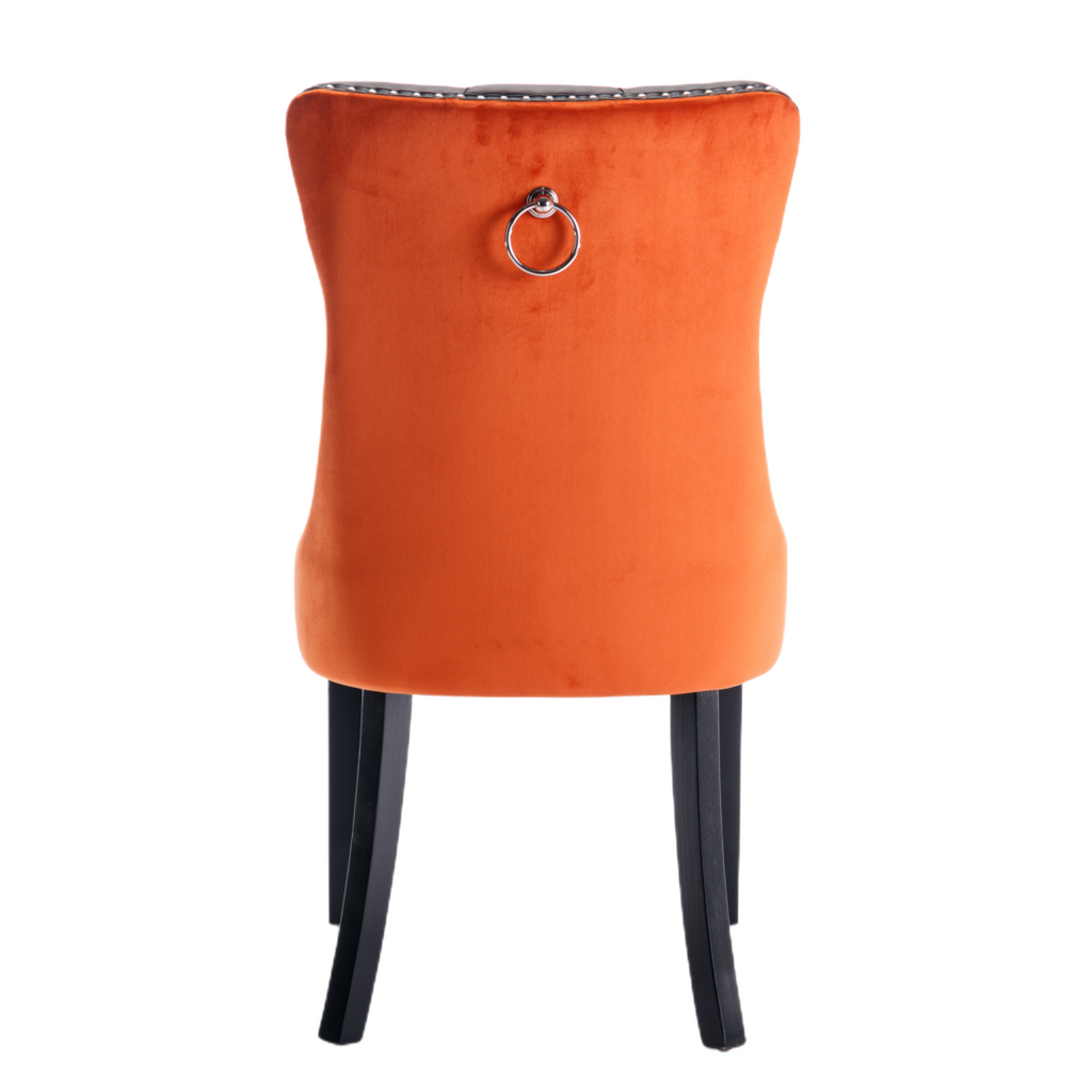 2x PU Faux Leather & Velvet Dining Chairs-Black & Orange