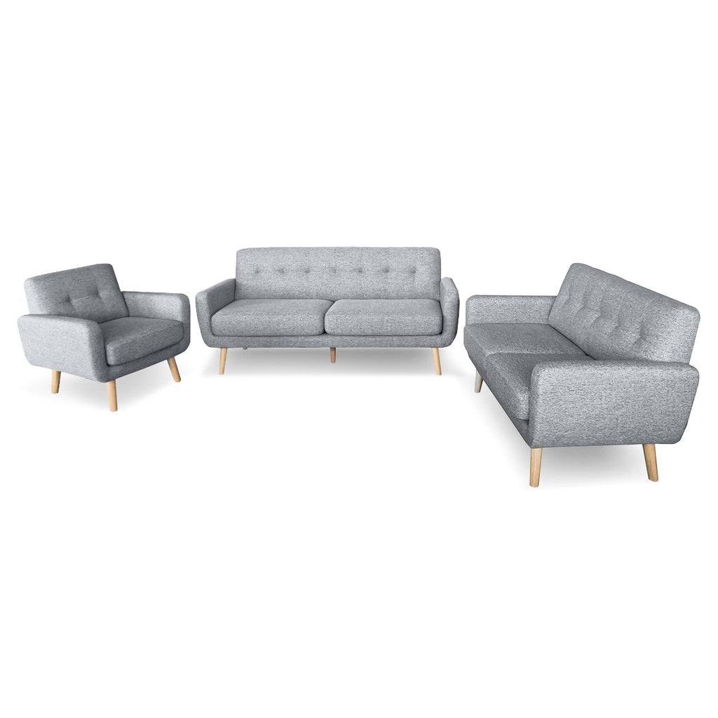 Sarantino 6-Seater Linen Sofa Set Couch Futon - Light Grey