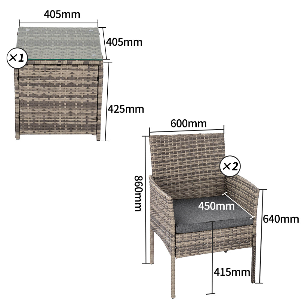 2 Seater PE Rattan Outdoor Furniture Chat Set- Mixed Grey