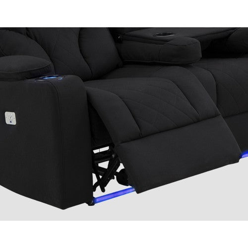 Electric Recliner Stylish Rhino Fabric Black 1 Seater Lounge Armchair with LED Features