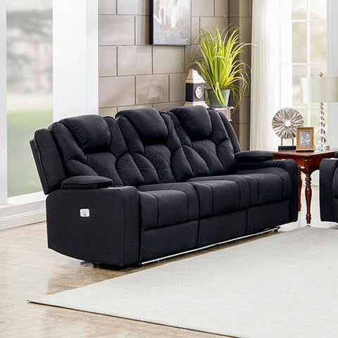 Electric Recliner Stylish Rhino Fabric Black Couch 3 Seater Lounge with LED Features