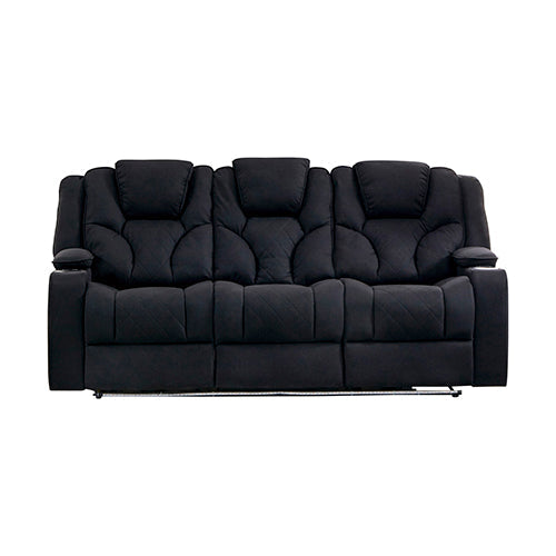 Electric Recliner Stylish Rhino Fabric Black Couch 3 Seater Lounge with LED Features