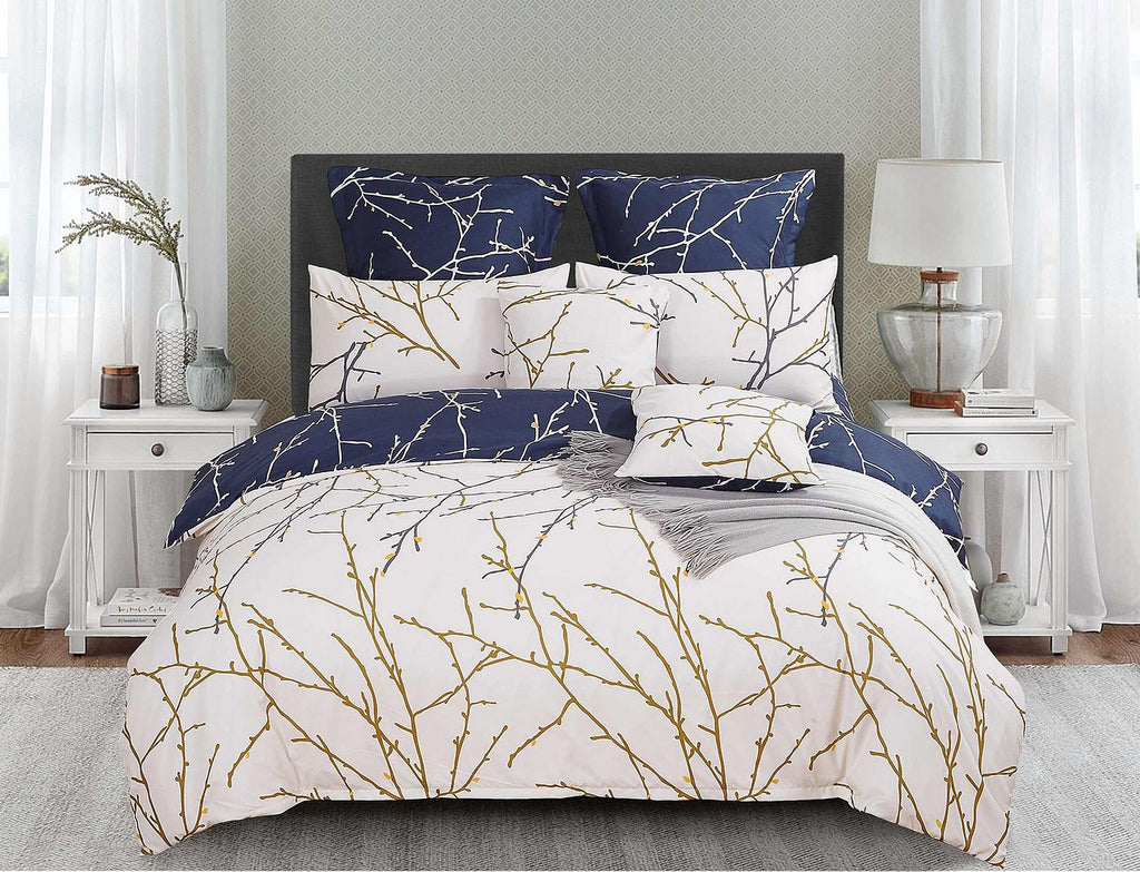 Tree Reversible King Size Blue Duvet Doona Quilt Cover Set