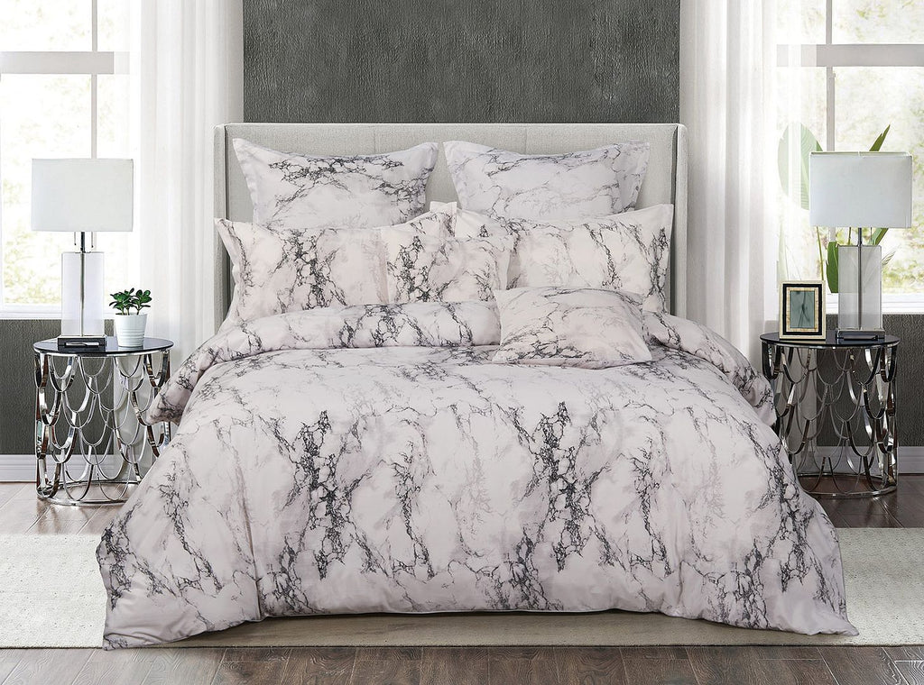 White Marble Queen Size Duvet Doona Quilt Cover Set