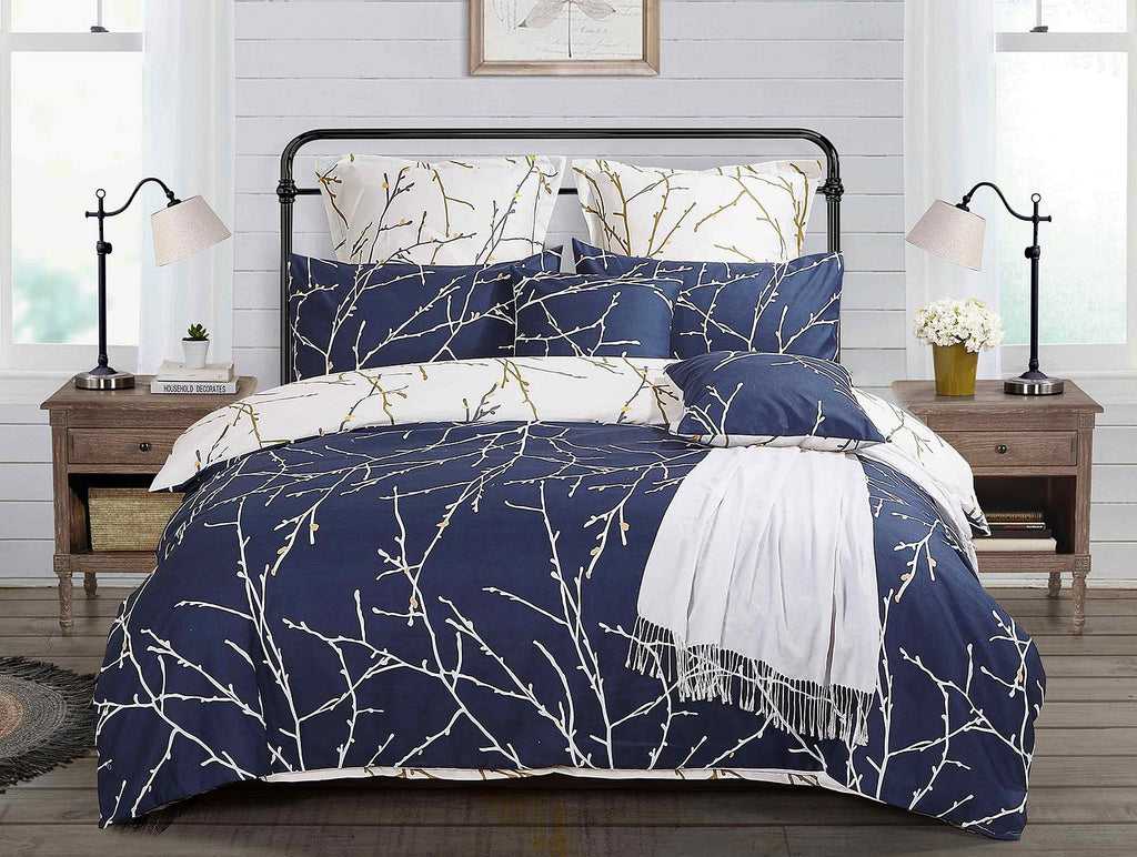 Tree Reversible Queen Size Blue Duvet Doona Quilt Cover Set