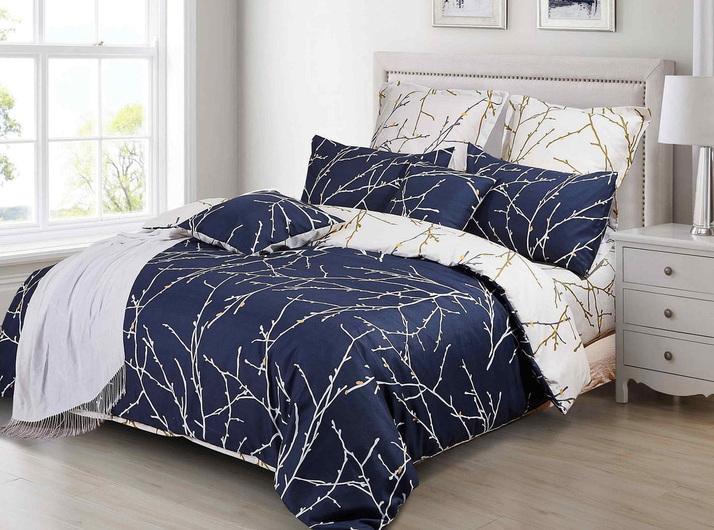 Tree Reversible Queen Size Blue Duvet Doona Quilt Cover Set