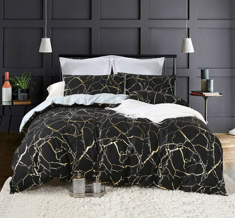 Reversible Design Queen Size Black Duvet Doona Quilt Cover Set