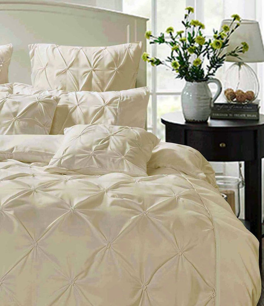 Diamond Pintuck Double Size Quilt/Doona/Duvet Cover Set - Beige