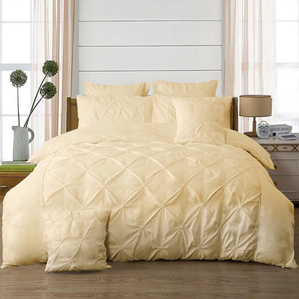 Diamond Pintuck Queen Size Quilt/Doona/Duvet Cover Set - Beige